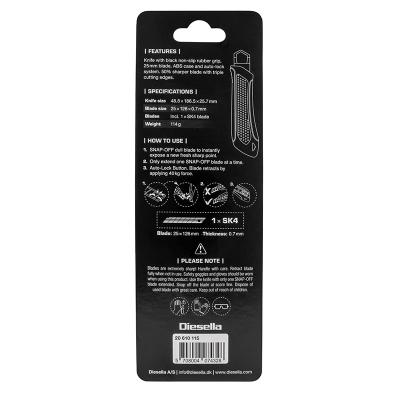 Kniv med Non-Slip gummigreb, 25 mm knivblad og autolås